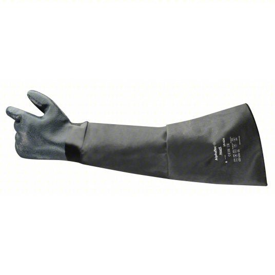 Alphatec 19-026 Chemical Resistant Gloves 85 mil Glove Thick, 26 in Glove Lg, Black, 8 Glove Size, 1 PR