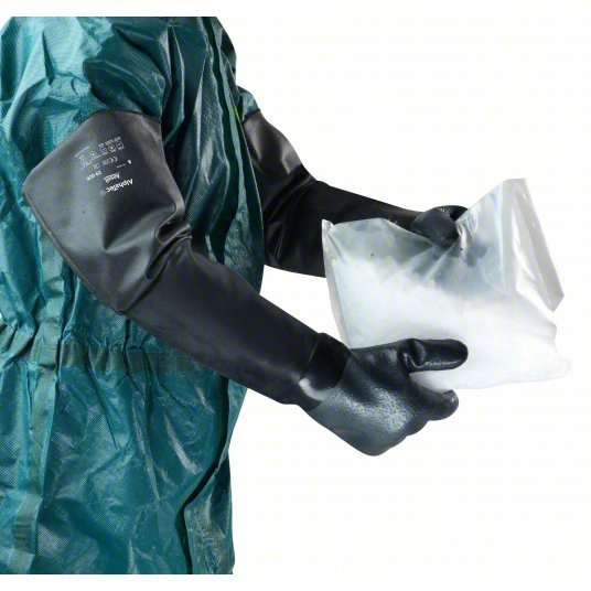 Alphatec 19-026 Chemical Resistant Gloves 85 mil Glove Thick, 26 in Glove Lg, Black, 8 Glove Size, 1 PR