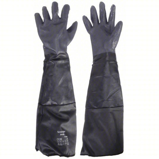 Alphatec 19-026 Chemical Resistant Gloves 85 mil Glove Thick, 26 in Glove Lg, Black, 8 Glove Size, 1 PR
