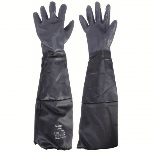 Alphatec 19-026 Chemical Resistant Gloves 85 mil Glove Thick, 26 in Glove Lg, Black, 8 Glove Size, 1 PR