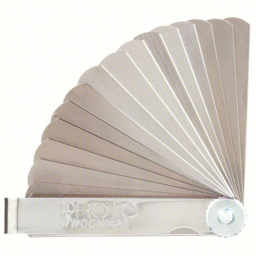 Proto J00MM25 Feeler Gauge Set Metric, 25 Feeler Blades, 0.04 mm to 1.00 mm Thick Range, 3 5/16 in Blade Lg