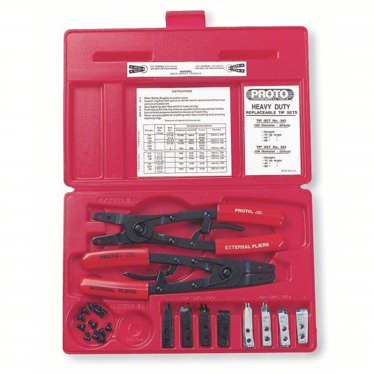 Proto J361 Retaining Ring Plier Set External, For 2 7/16 in to 4 in2 7/16 in to 4 in Bore Dia, 0.12 in Tip Dia