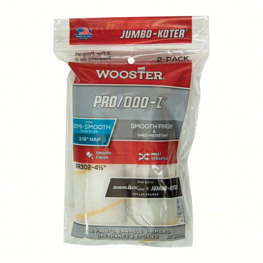 Wooster RR302-4-1/2 Mini Paint Rollers 4 1/2 in Lg, 3/8 in Nap Size, Woven Fabric, Std, 3/8 in Nap Size, 2 PK - Redwood.KV3TA37