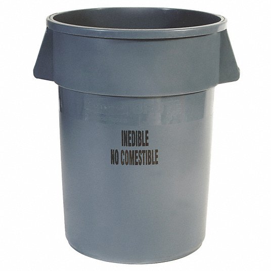Rubbermaid FG264356GRAY 44 gal Polyethylene Round Trash Can