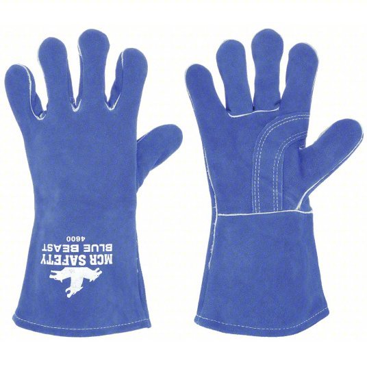 MCR Safety 4600 Welding Gloves Wing Thumb, Gauntlet Cuff, Premium, Blue Cowhide Blue Beast, 1 PR