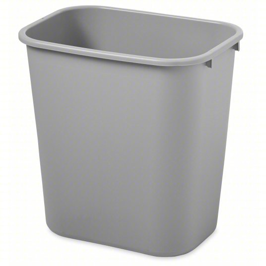 Rubbermaid FG295600GRAY Rectangular Wastebasket, 7 gal, LLDPE, Open Top, Plastic, Gray