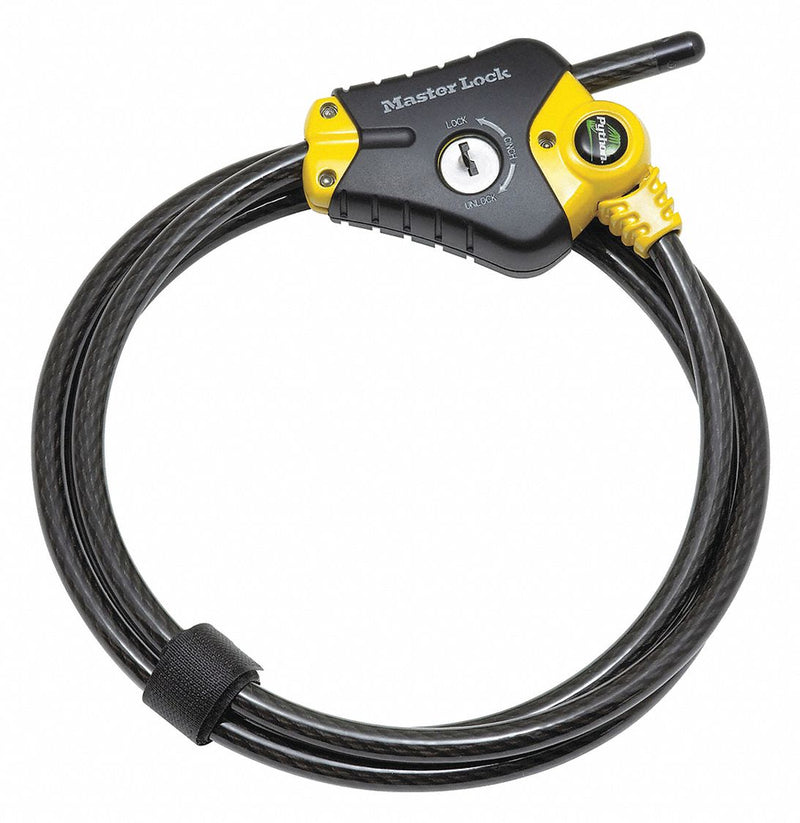 Master Lock 8413KA Cable Lock, Steel, Black, 6 ft Length, 3/8 in Cable Dia, Key Locking, Vinyl Coated