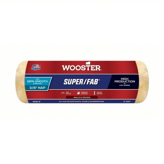 Wooster R239-9 Paint Roller Cover 9 in Lg, 3/8 in Nap Size, Knit Fabric, Super/Fab(R), Std