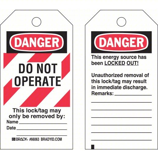 Brady 66063 Danger Tag Do Not Operate, Polyester, Remarks, Write-On Surface, English, Tag