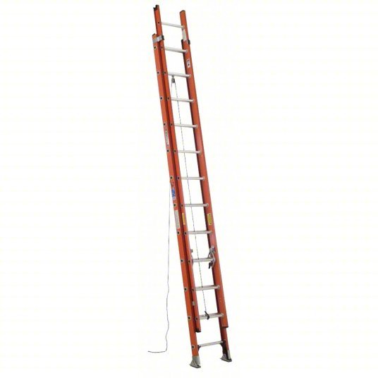 Werner D6224-2 Extension Ladder 24 ft Industry Ladder Size, 21 ft Extended Ladder Ht, D-Rung, 52 lb Net Wt
