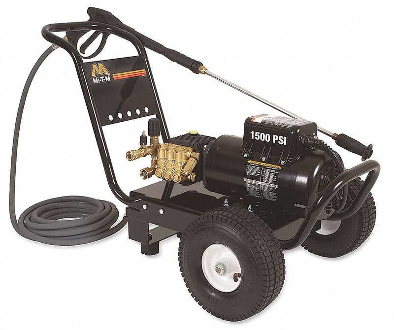 Mi-T-M GC-1502-0ME1 Light-Duty Electric Pressure Washer, Cold Water, Cart, 1,500 psi, 2.0 gpm, 120 V Single-Phase, 2 HP, Triplex Pump, 25 ft Hose