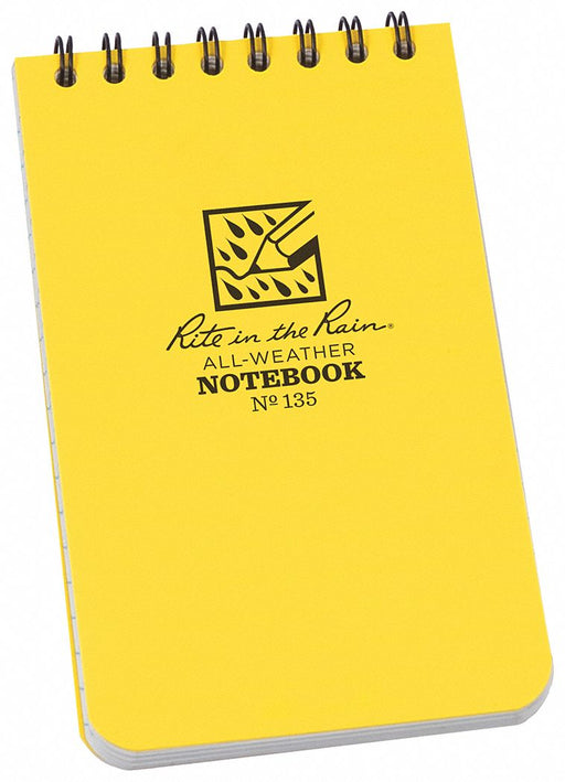 Rite 135 Notebook, 3 in x 5 in Sheet Size, Yellow, Polydura, White, Universal, Wirebound
