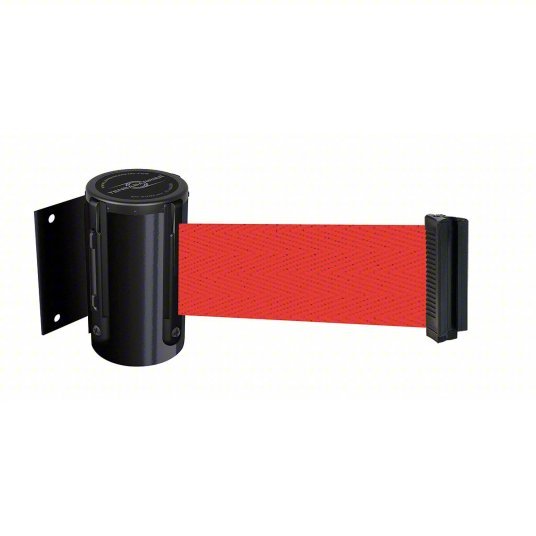 Tensabarrier 896-STD-33-STD-NO-R5X-C Retractable Belt Barrier Fixed Mounting Plate, 7 1/2 ft Belt Lg, No Pattern, Red