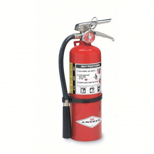 Amerex B424 Fire Extinguisher, Class ABC, UL Rating 2A:10B:C, Discharge Time 14 sec, 5 lb capacity, 18 ft Range