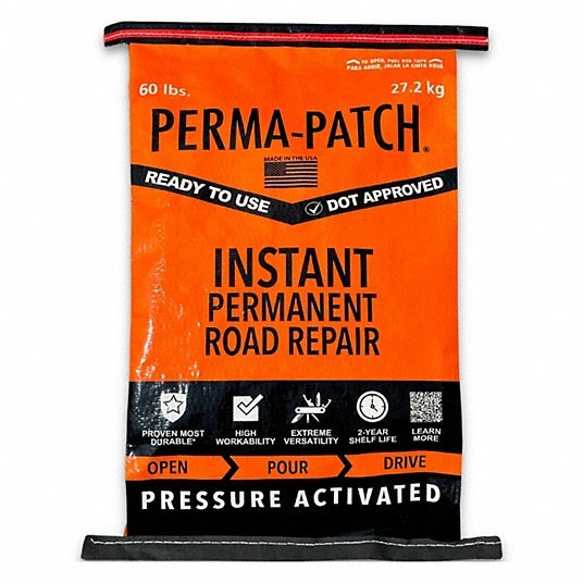Perma-Patch PP-60-C Cold Patch Limestone Asphalt Mix, 60 lb Container Size, Bag, 30PK