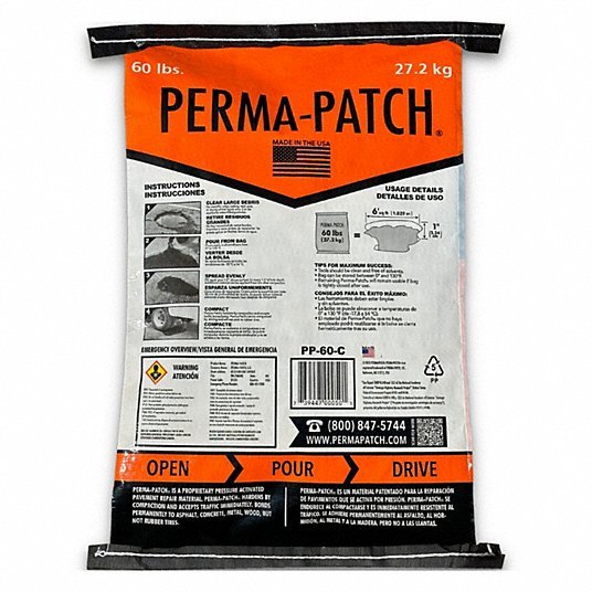 Perma-Patch PP-60-C Cold Patch Limestone Asphalt Mix, 60 lb Container Size, Bag, 30PK