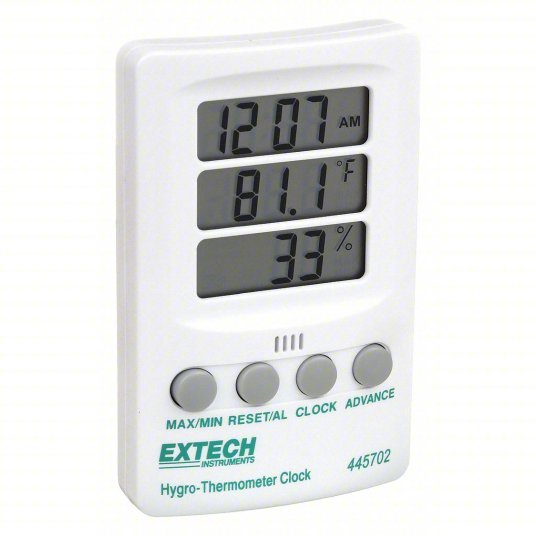 Extech 445702 Clock Digital Hygrometer, 14 to 140 F