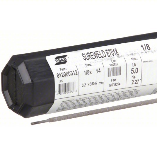 ESAB 812000312 Stick Electrode Carbon Steel, E7018, 1/8 in x 14 in, 5 lb, Sureweld