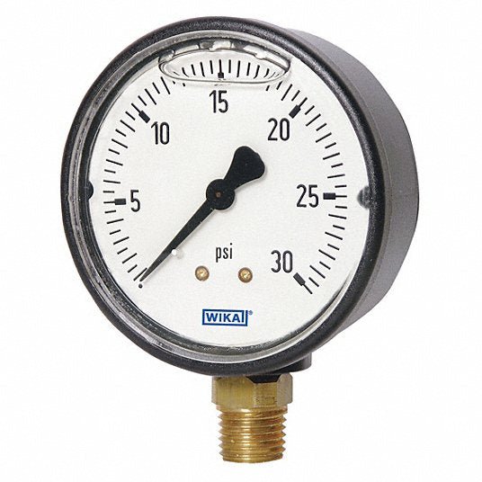 Wika 113.13.25.60.L Commercial Pressure Gauge Liquid-Filled, 0 to 60 psi (0 to 410 kPa), 2 1/2 in Dial, Bottom