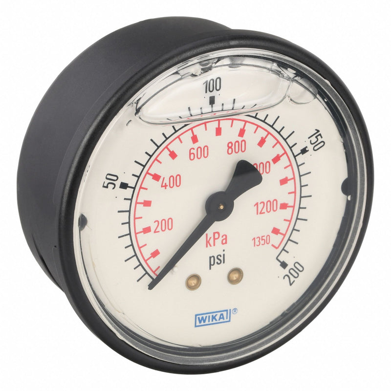 Wika 113.13.25.200.B Commercial Pressure Gauge, 0 psi to 200 psi, 2 1/2 in Dial, 1/4 in NPT Male, Center Back, 4