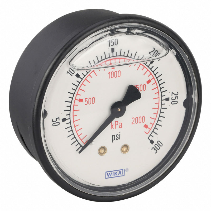 Wika 113.13.25.300.B Commercial Pressure Gauge, 0 psi to 300 psi, 2 1/2 in Dial, 1/4 in NPT Male, Center Back, 4