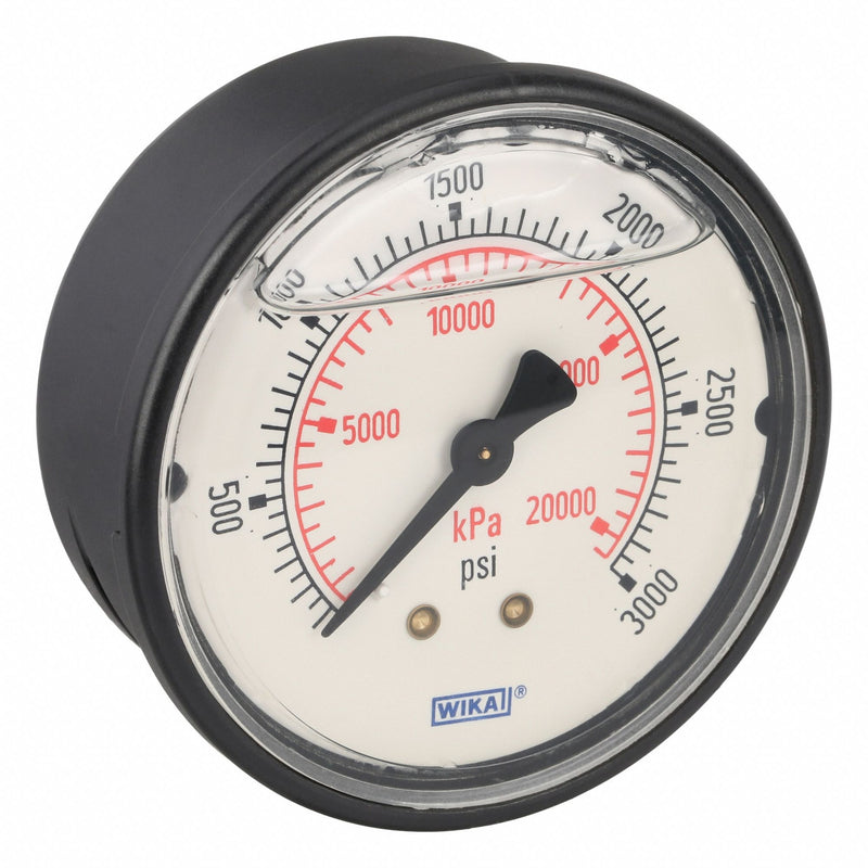 Wika 113.13.25.3000.B Commercial Pressure Gauge, 0 psi to 3,000 psi, 2 1/2 in Dial, 1/4 in NPT Male, Center Back, 4