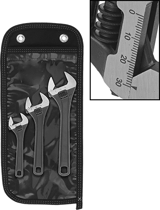 McMaster 4019N9 Black-Oxide Steel Adjustable Wrench Plain Grip, 3 Piece Set, 1-3/8" Jaw Capacity