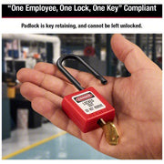 Master Lock 406RED Lockout Padlock Keyed Different, Thermoplastic, Std Body Body Size, Plastic, Red