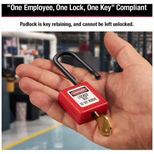 Master Lock 406RED Lockout Padlock Keyed Different, Thermoplastic, Std Body Body Size, Plastic, Red