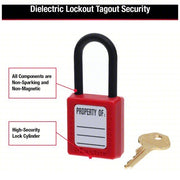 Master Lock 406RED Lockout Padlock Keyed Different, Thermoplastic, Std Body Body Size, Plastic, Red