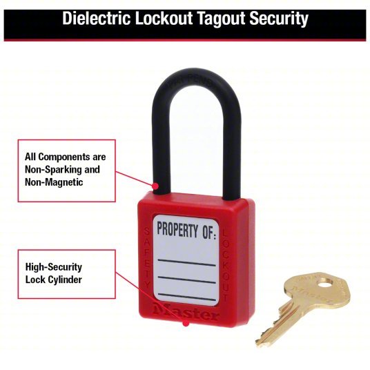 Master Lock 406RED Lockout Padlock Keyed Different, Thermoplastic, Std Body Body Size, Plastic, Red