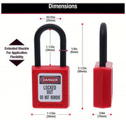 Master Lock 406RED Lockout Padlock Keyed Different, Thermoplastic, Std Body Body Size, Plastic, Red