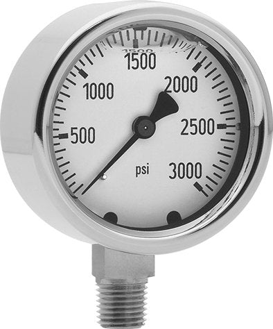 McMaster 4090K15 Gauge, 2-1/2 IN Dial 1/4 IN Bottom Connection 0-3000 PSI Glycerin-Filled Brass Case
