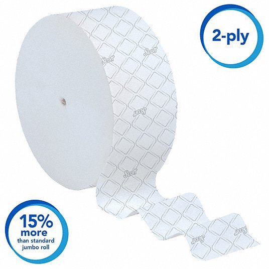 Scott 07006 Toilet Paper Roll: 2 Ply, Continuous Sheets, 1,150 ft Roll Lg, 9 3/8 in Roll Dia., 12 PK
