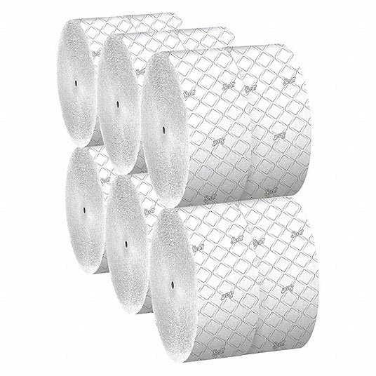 Scott 07006 Toilet Paper Roll: 2 Ply, Continuous Sheets, 1,150 ft Roll Lg, 9 3/8 in Roll Dia., 12 PK