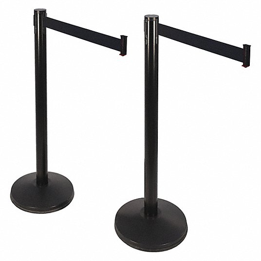 Retracta-Belt 101SB-BK-2PK Belt Barrier, 10 ft., Black, Sloped, PK2