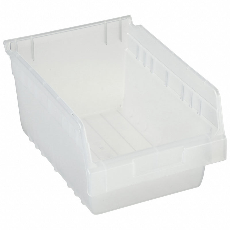 Akro-Mils 30080SCLAR Shelf Bin, 11-5/8 in Overall Lg, 8-3/8 in x 6 in, Clear, Nesting Capable, Not Hangable