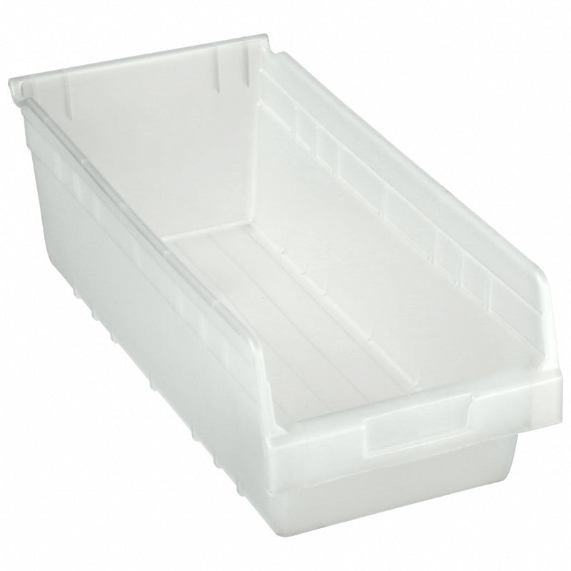 Akro-Mils 30088SCLAR Shelf Bin, 17-7/8 in Overall Lg, 8-3/8 in x 6 in, Clear, Nesting Capable, Not Hangable
