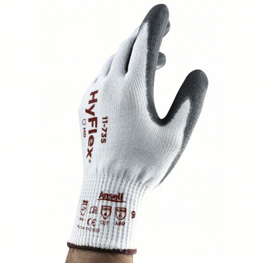Hyflex 11-735 Coated Gloves XL (10), ANSI Cut Level A4, Palm, Dipped, Polyurethane, Sandy, 1 PR