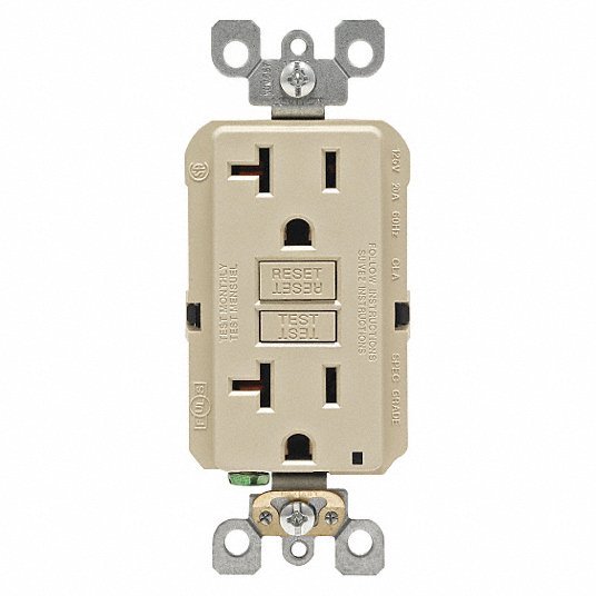 Leviton GFNT2-I GFI Receptacle Decorator Duplex, 5-20R, 20 A, 125V AC, Ivory, 2 Poles, Screw Terminals, Std Resist PK10