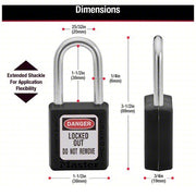 Master Lock 410BLK Lockout Padlock Keyed Different, Thermoplastic, Std Body, Metal, Black