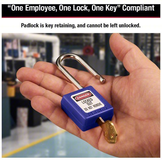 Master Lock 410BLU Lockout Padlock Keyed Different, Thermoplastic, Std Body, Metal, Blue