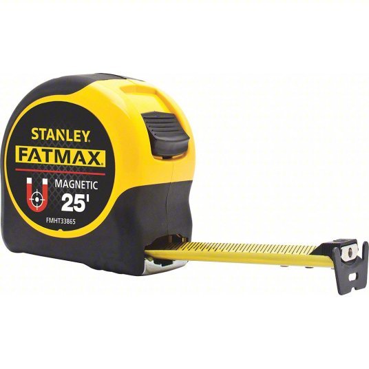 Stanley FMHT33865L Tape Measure Inch, Magnetic Single Hook Tip, Plastic with Rubberized Grip, 25 ft, 1/16 in