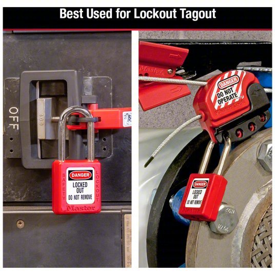 Master Lock 410RED Lockout Padlock Keyed Different, Thermoplastic, Std Body, Metal, Red