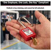Master Lock 410RED Lockout Padlock Keyed Different, Thermoplastic, Std Body, Metal, Red