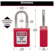 Master Lock 410RED Lockout Padlock Keyed Different, Thermoplastic, Std Body, Metal, Red