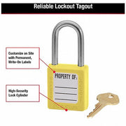 Master Lock 410YLW Lockout Padlock Keyed Different, Thermoplastic, Std Body Body Size, Metal, Yellow