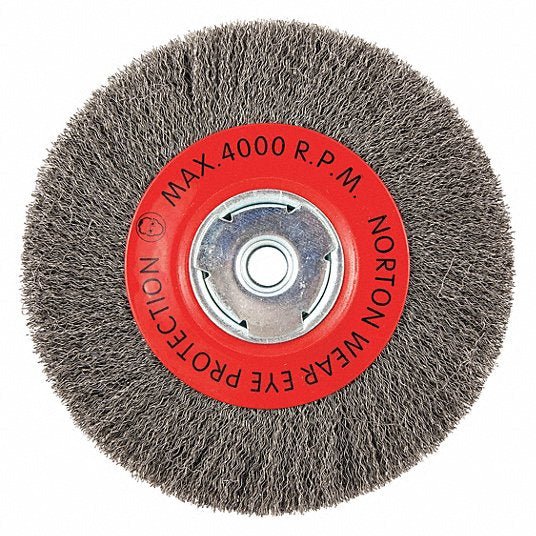 Norton 66252839100 Wire Wheel Brush Crimped Steel, 8 in Dia x 1 in Wd, 5/8 in Arbor, 0.014 in Fill