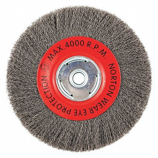 Norton 66252839100 Wire Wheel Brush Crimped Steel, 8 in Dia x 1 in Wd, 5/8 in Arbor, 0.014 in Fill