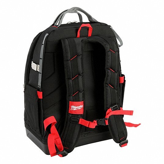 Milwaukee 48-22-8201 Tool Backpack 18 in W 9 7/16 in D 20 3/8 in H, Ballistic Nylon, Red, 46 Inside Pockets